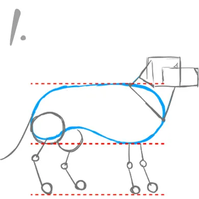 胴体はシャケの切り身型がベース
犬は猟に適したウエストラインがキュッとした体形で
鮭の切り身をイメージするとわかりやすいです。